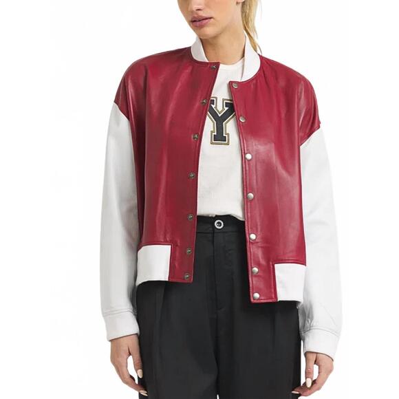 JAKETT Jackets & Blazers - NEW JAKETT fallon burnished leather jacket in red/white